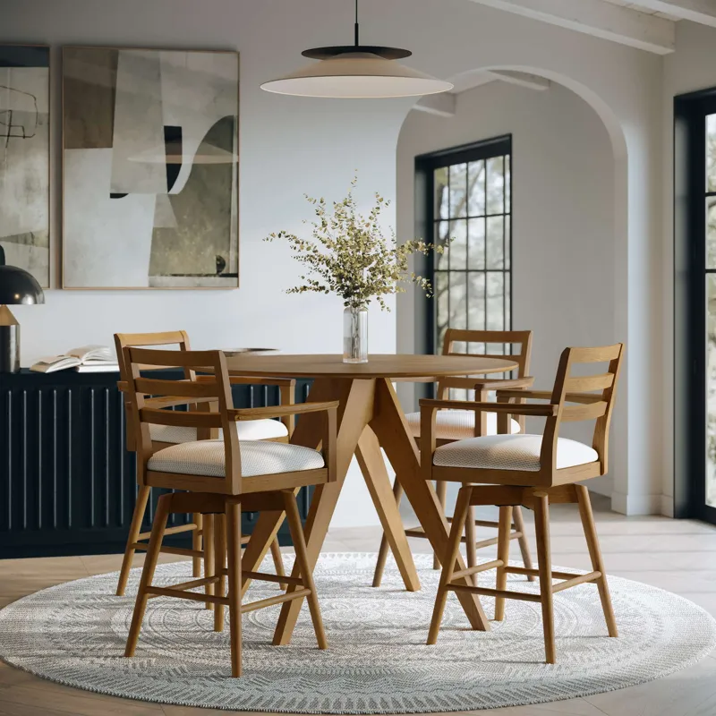 Axis Mid-Century Modern Upholstered Ladderback Swivel Barstools Set Of 2