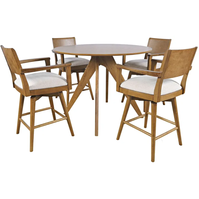 Axis Mid-Century Modern 5-Piece Round Counter Height Panel Swivel Dining Set