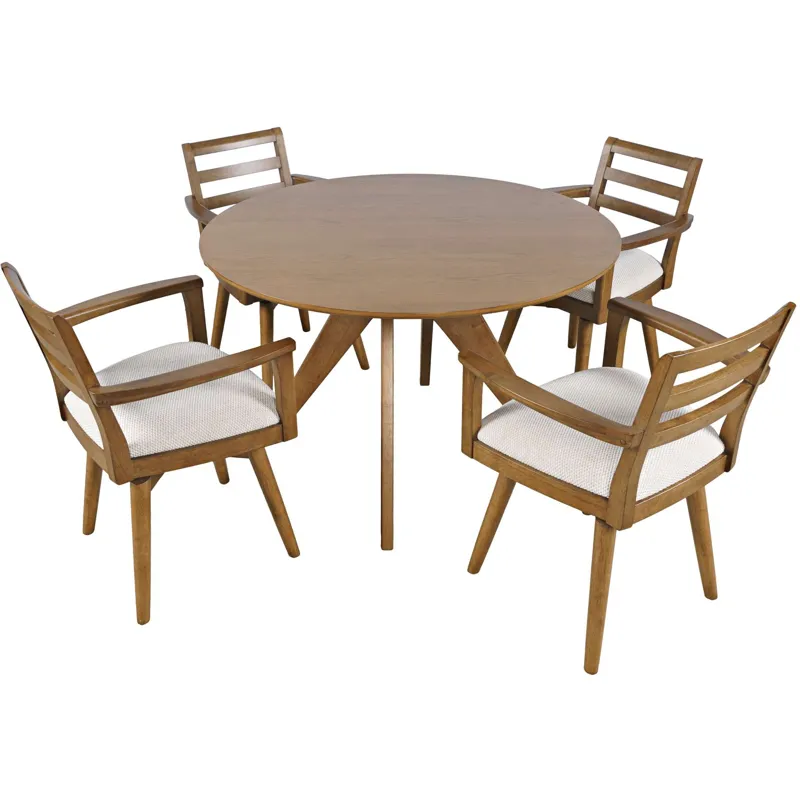 Axis Mid-Century Modern 5-Piece Round Ladderback Swivel Dining Set