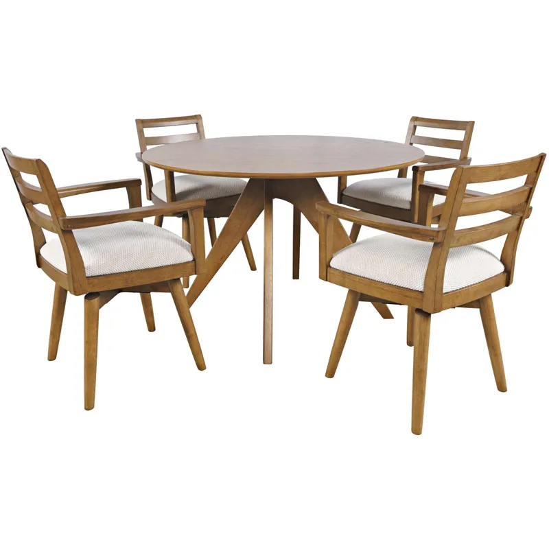 Axis Mid-Century Modern 5-Piece Round Ladderback Swivel Dining Set