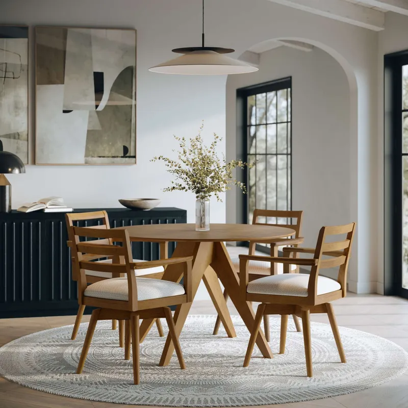 Axis Mid-Century Modern 5-Piece Round Ladderback Swivel Dining Set