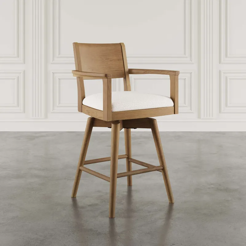 Axis Mid-Century Modern Upholstered Swivel Panel Barstools Set Of 2