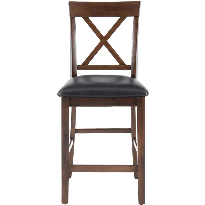 Olsen Oak Casual X-Back Stool with Faux Leather Seat Cushion