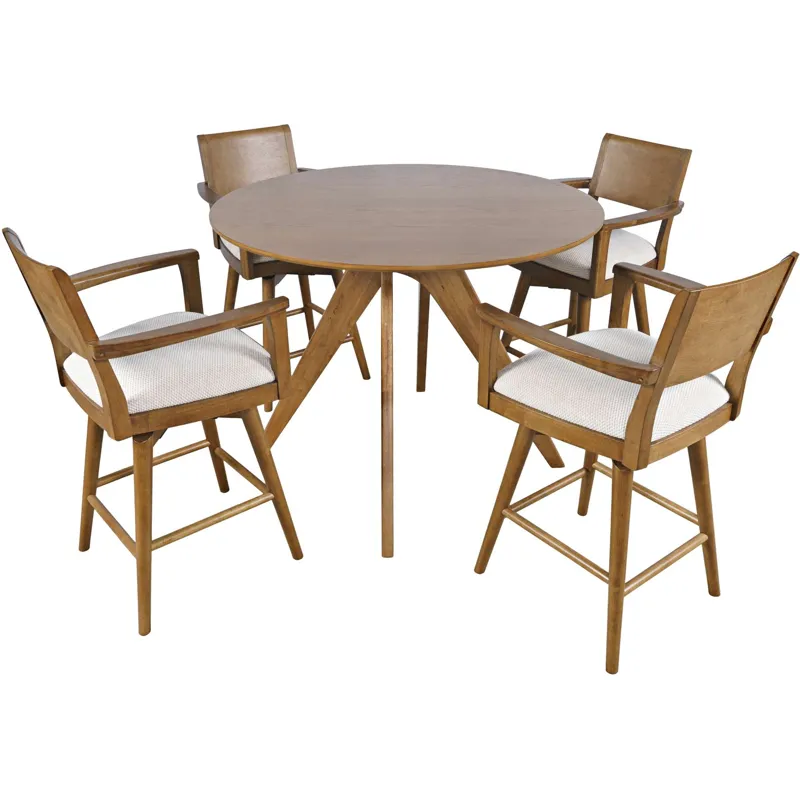 Axis Mid-Century Modern 5-Piece Round Counter Height Panel Swivel Dining Set