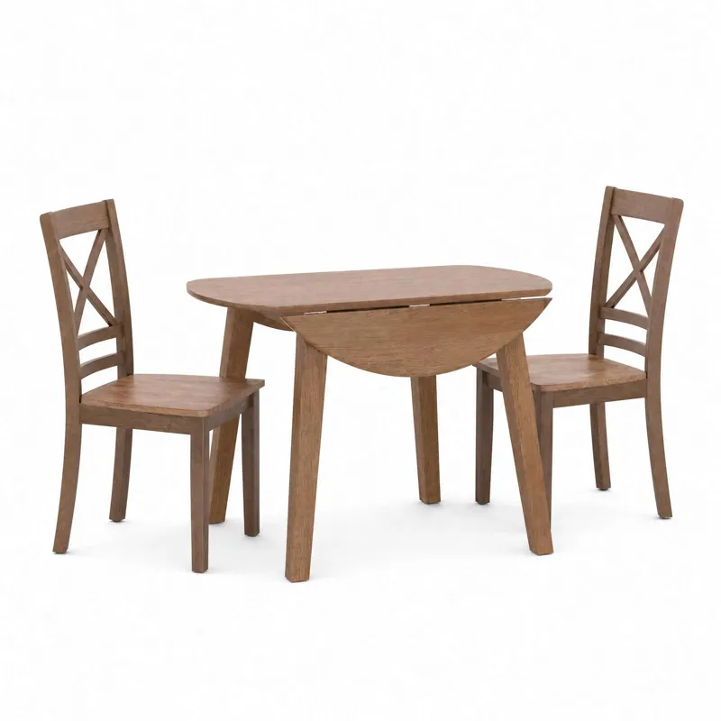 Simplicity 3-Piece Solid Wood Drop-Leaf Extension Dining Set With X-Back Chairs