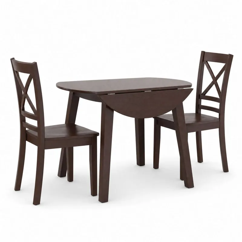 Simplicity 3-Piece Solid Wood Drop-Leaf Extension Dining Set With X-Back Chairs