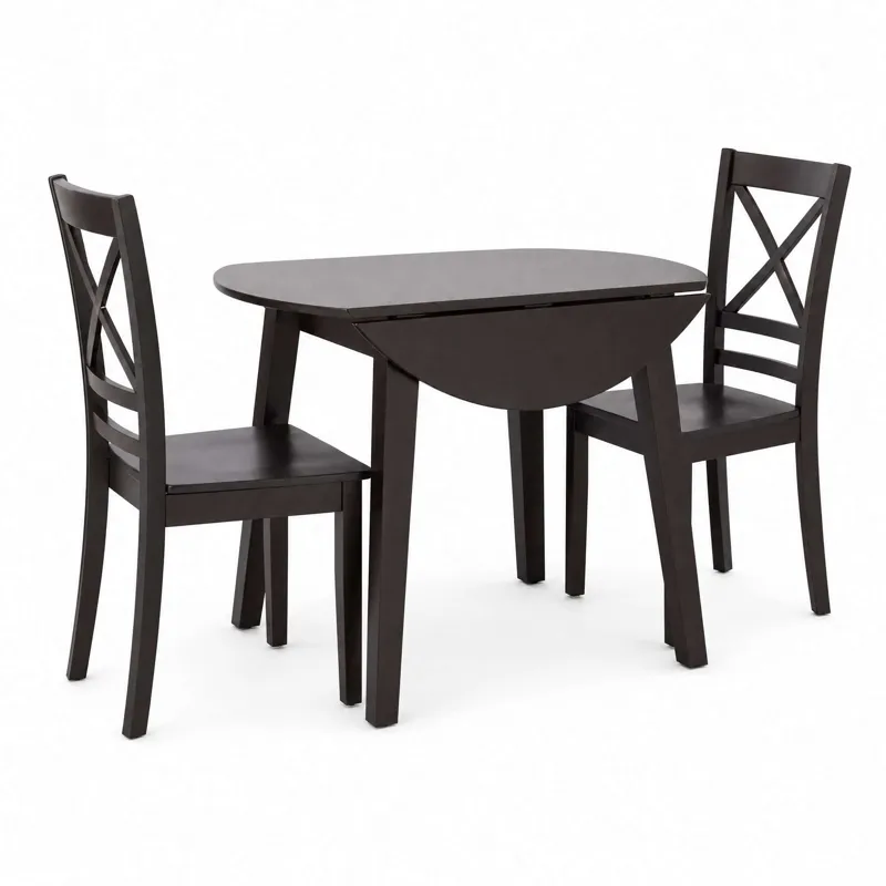 Simplicity 3-Piece Solid Wood Drop-Leaf Extension Dining Set With X-Back Chairs