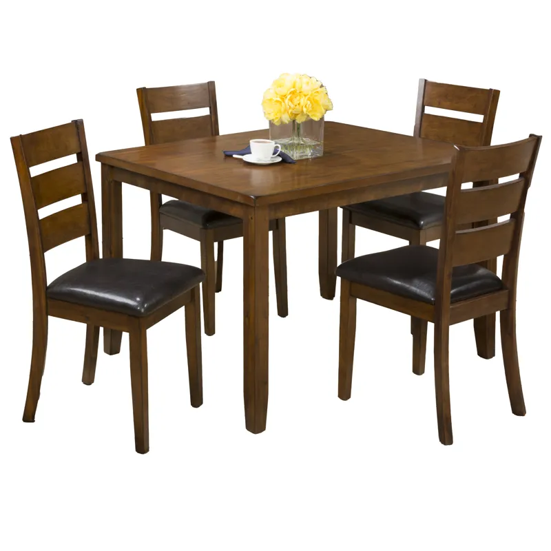 Rustic Brown Five Piece Dining Set Table With Four Faux Leather Chairs