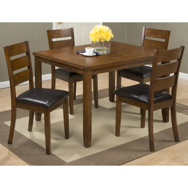 Rustic Brown Five Piece Dining Set Table With Four Faux Leather Chairs