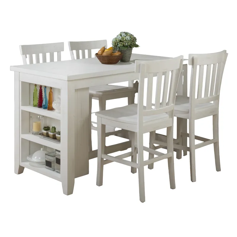 Madaket Solid Reclaimed Pine Rustic 60\" Dining Set With Four Counter Height Barstools