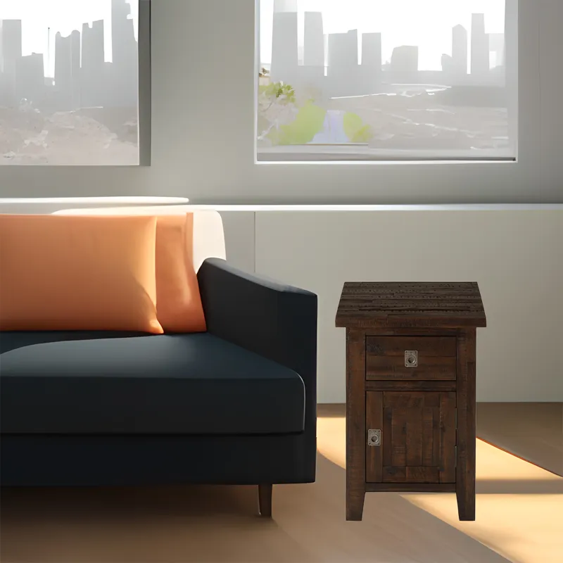 Kona Grove Distressed Rustic Solid Acacia Cabinet Chairside End Table With Storage