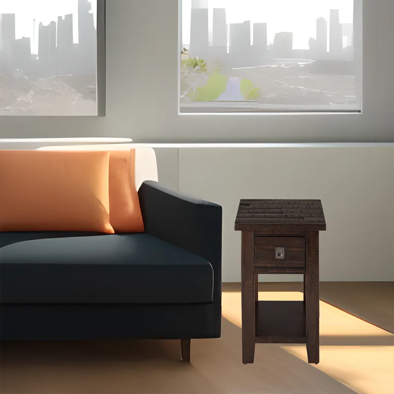 Kona Grove Distressed Rustic Solid Acacia Chairside End Table With Shelf