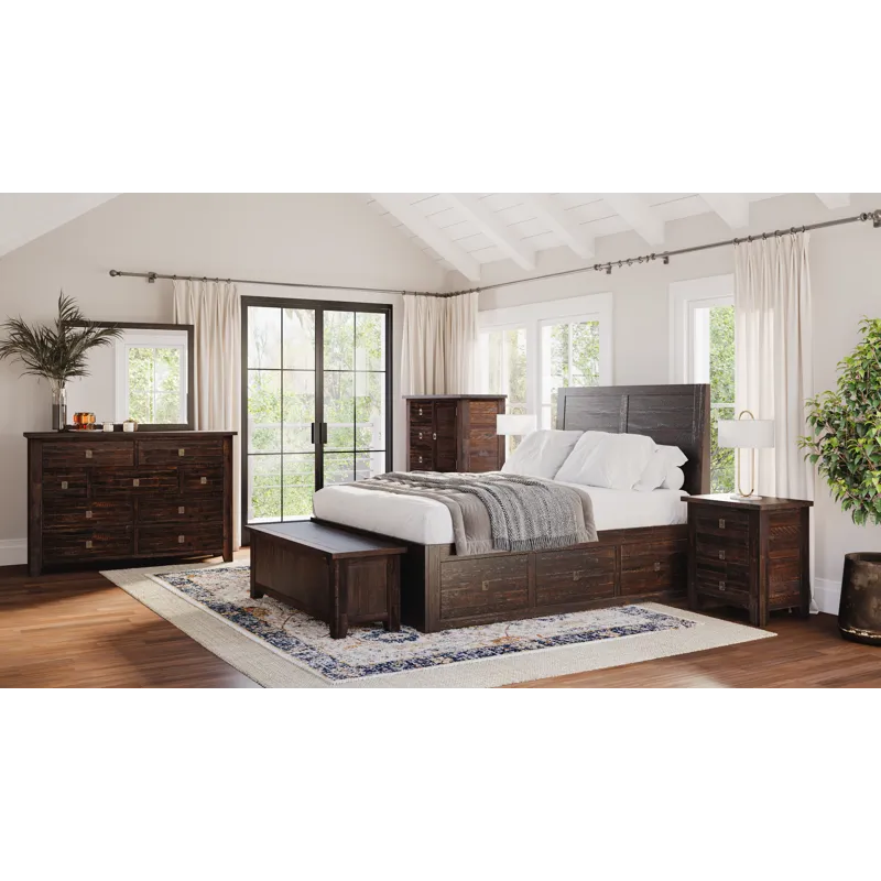 Kona Grove Distressed Rustic Solid Acacia Storage Bed - King