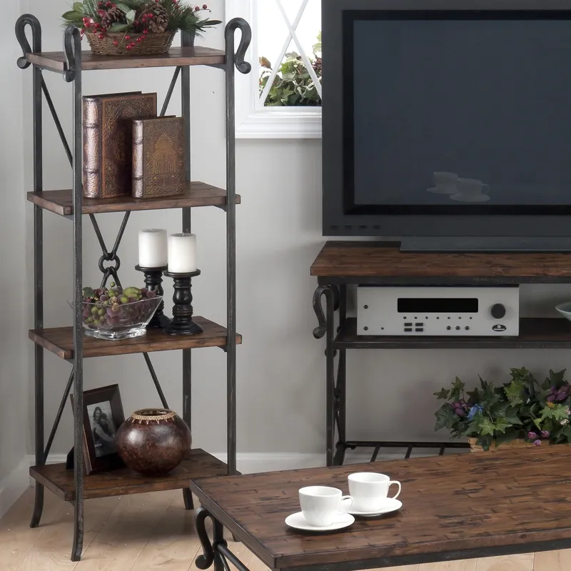 Rutledge Pine Etagere with 4 Wooden Shelves and Steel Frame