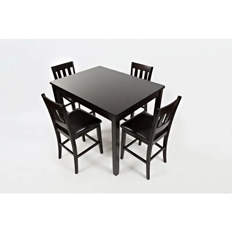 Dark Rustic Prairie Five Piece Counter Height Dining Set Table And 4 Faux Leather Stools