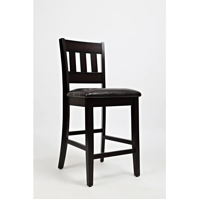 Dark Rustic Prairie Five Piece Counter Height Dining Set Table And 4 Faux Leather Stools