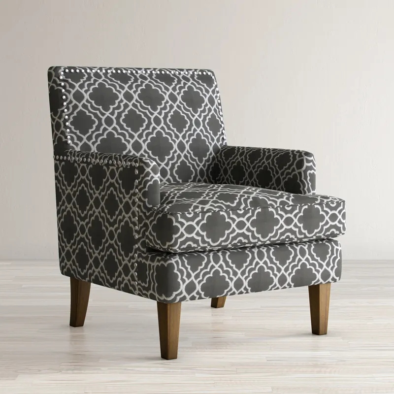 Aubrey Contemporary Geometric Upholstered Accent Chair With Nailhead Trim