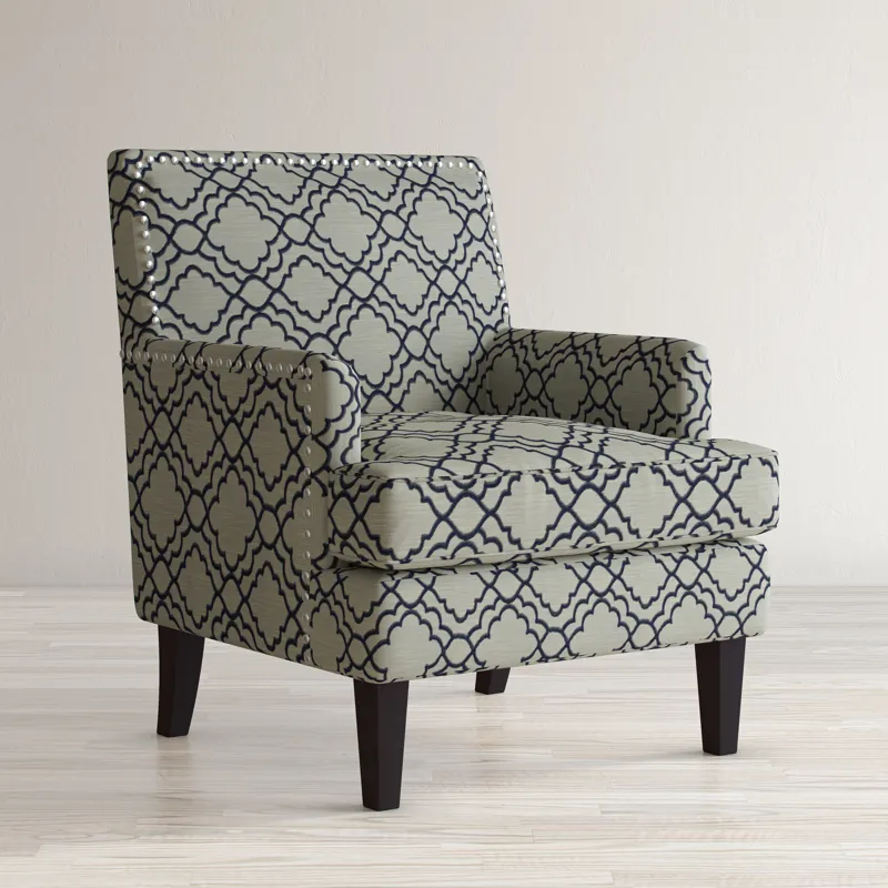 Aubrey Contemporary Geometric Upholstered Accent Chair With Nailhead Trim