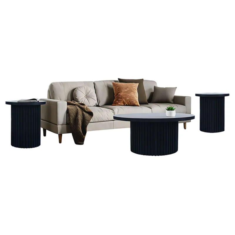 Auden Three Piece Mid-Century Modern Fluted Living Room Coffee And End Table Set