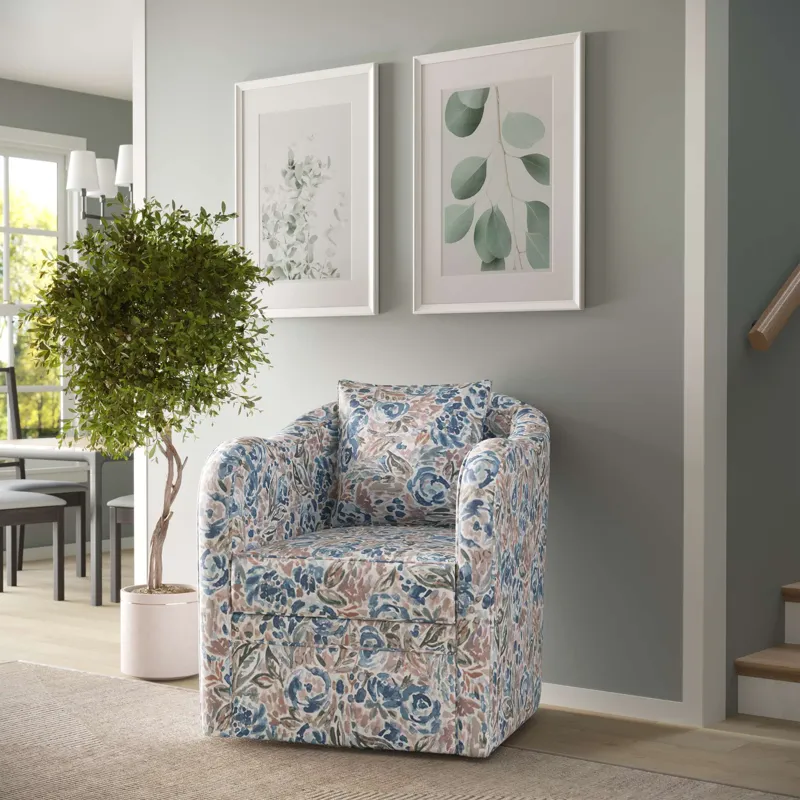 Daisy Bloom Classic Traditional Swivel Accent Armchair With Pillow