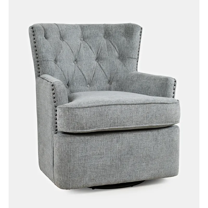 Bryson Transitional Upholstered Swivel Chair With Nailhead Trim