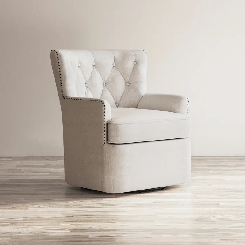 Bryson Transitional Upholstered Swivel Chair With Nailhead Trim