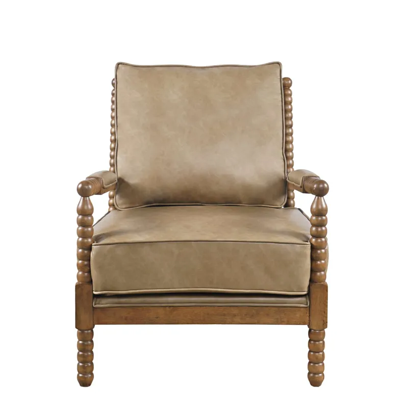 Ellsey Spindle Arm Faux Buff Leather Accent Chair