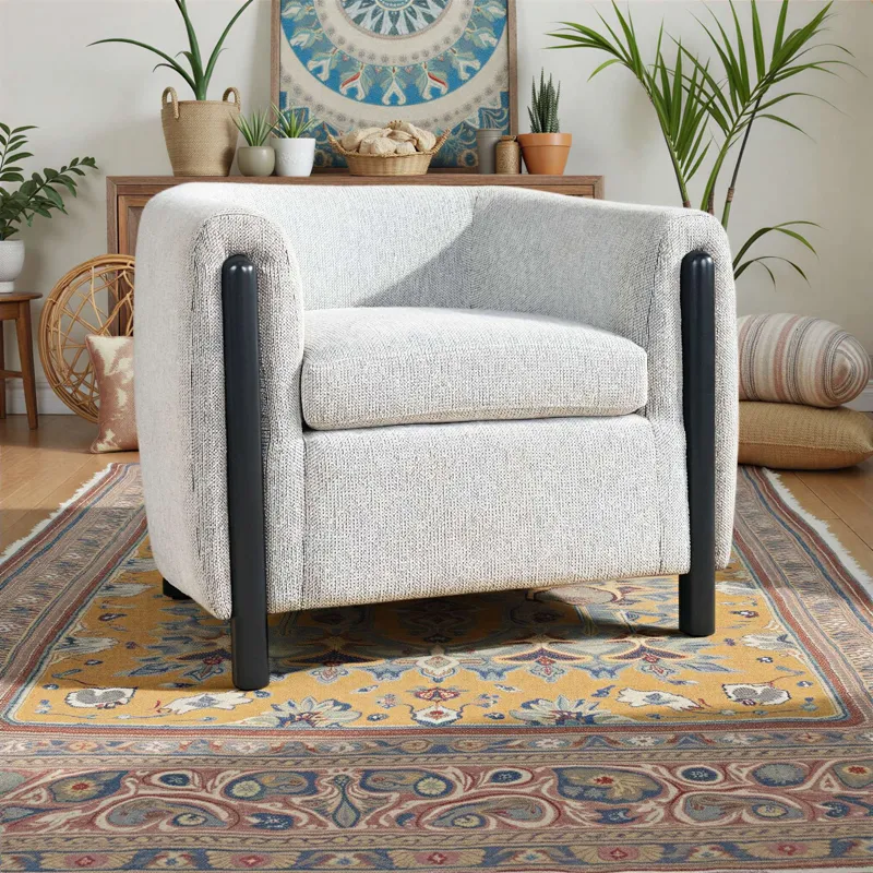 Finn Modern Upholstered Barrel Accent Chair With Exposed Frame