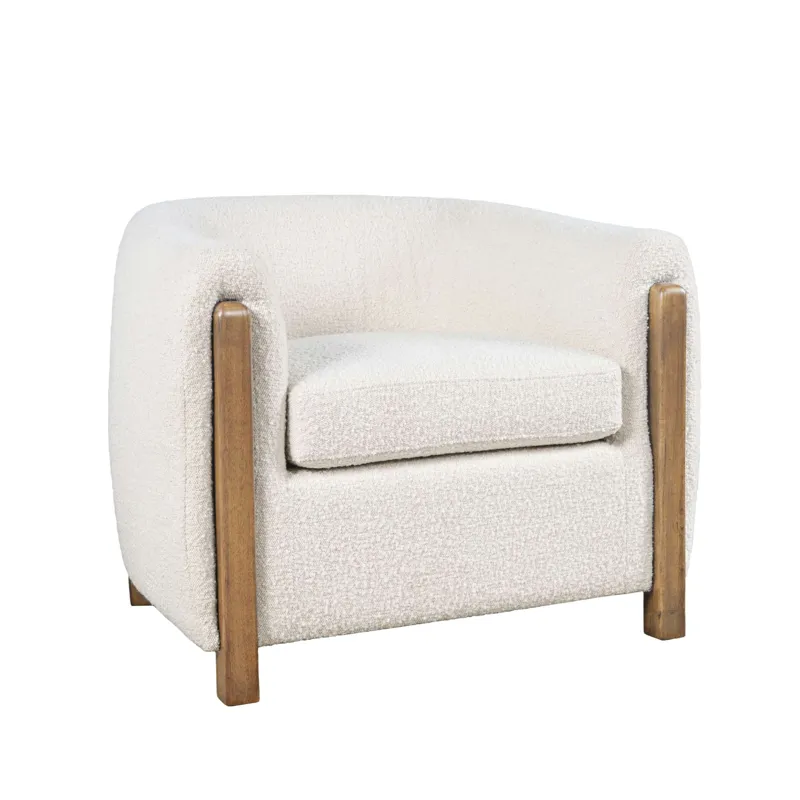 Finn Modern Upholstered Barrel Accent Chair With Exposed Frame
