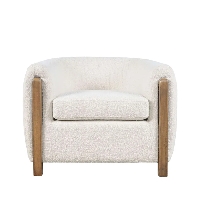 Finn Modern Upholstered Barrel Accent Chair With Exposed Frame