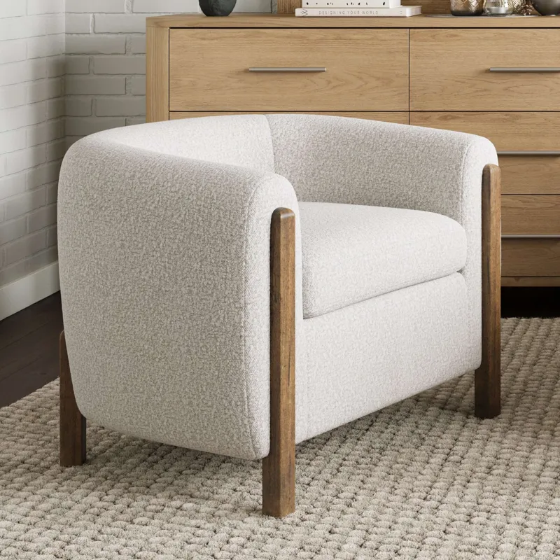 Finn Modern Upholstered Barrel Accent Chair With Exposed Frame