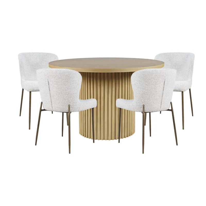 Auden Five Piece Mid-Century Modern Dining Set With Performance Upholstered Chairs