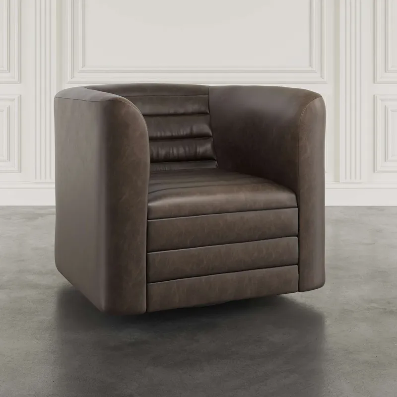 Gt Upholstered Channel Tufted Barrel Accent Swivel Chair