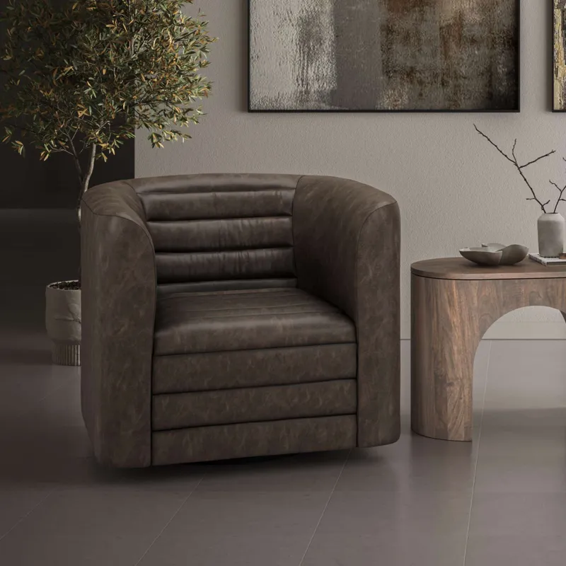 Gt Upholstered Channel Tufted Barrel Accent Swivel Chair