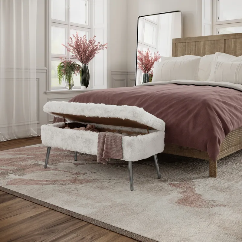 Huggy Luxury Plush Faux Fur Upholstered Storage Bench