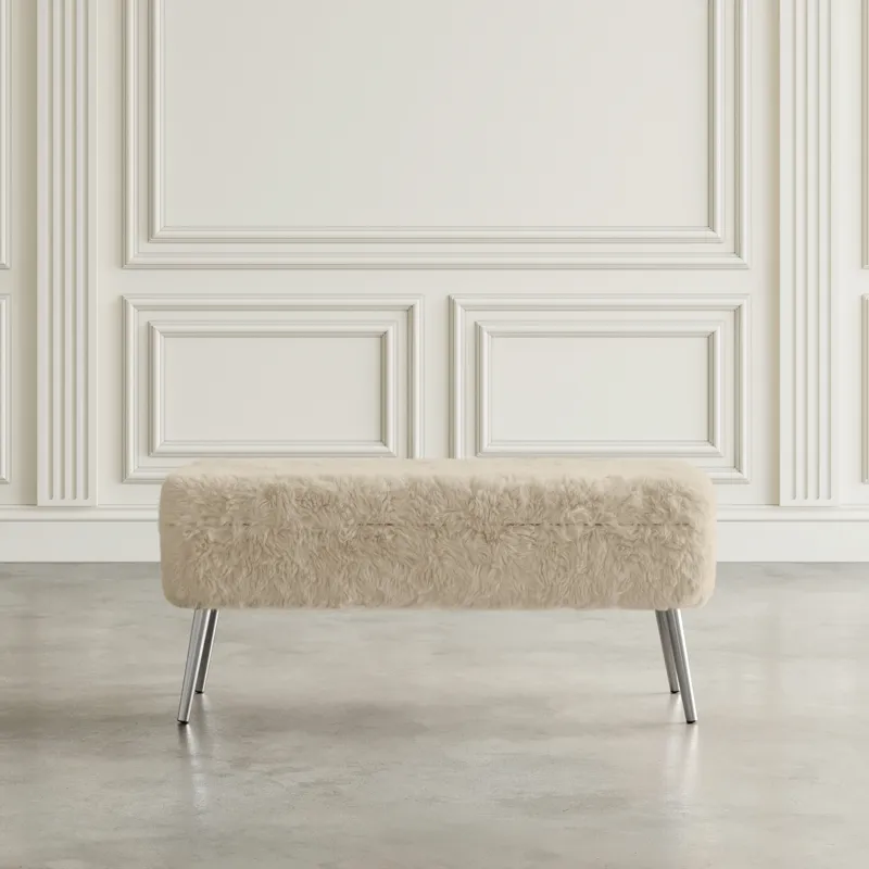 Huggy Luxury Plush Faux Fur Upholstered Storage Bench