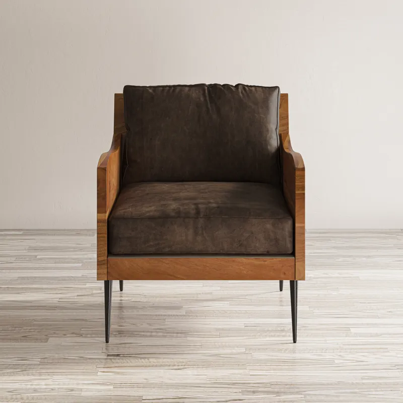 Karma Genuine Leather Solid Wood Rustic Accent Chair