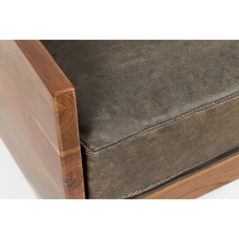 Karma Genuine Leather Solid Wood Rustic Accent Chair