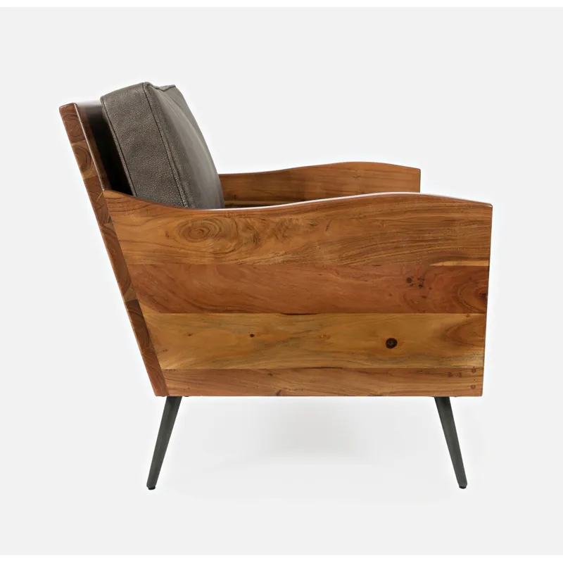 Karma Genuine Leather Solid Wood Rustic Accent Chair