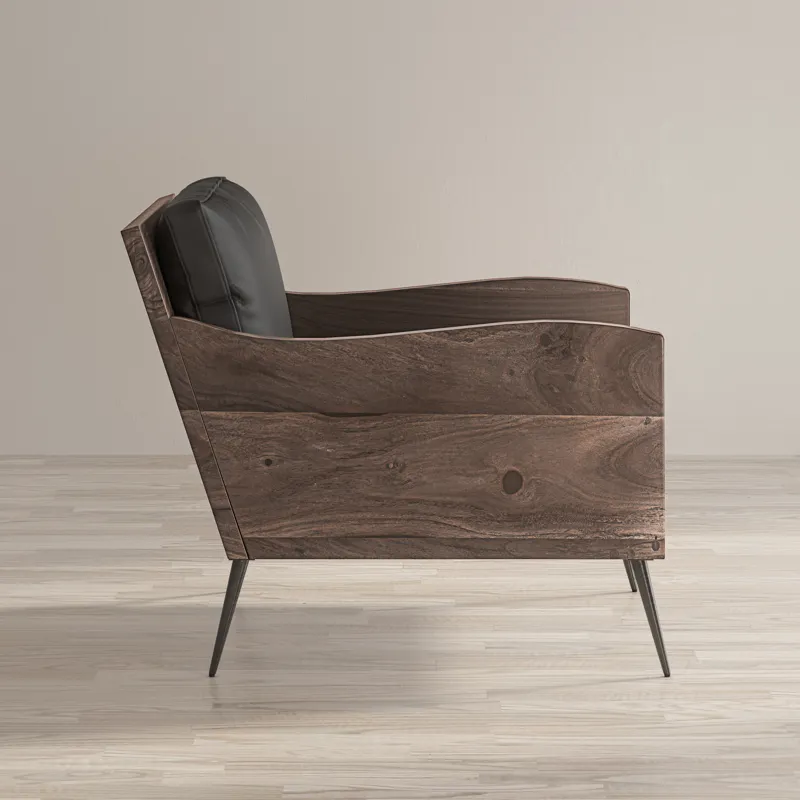 Karma Genuine Leather Solid Wood Rustic Accent Chair