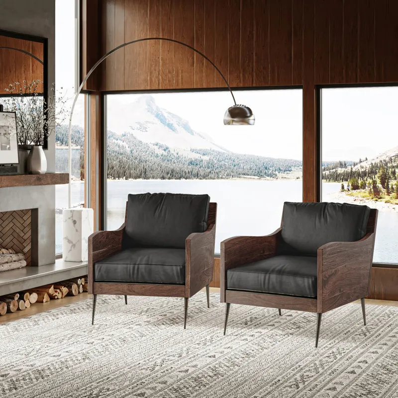 Karma Genuine Leather Solid Wood Rustic Accent Chair