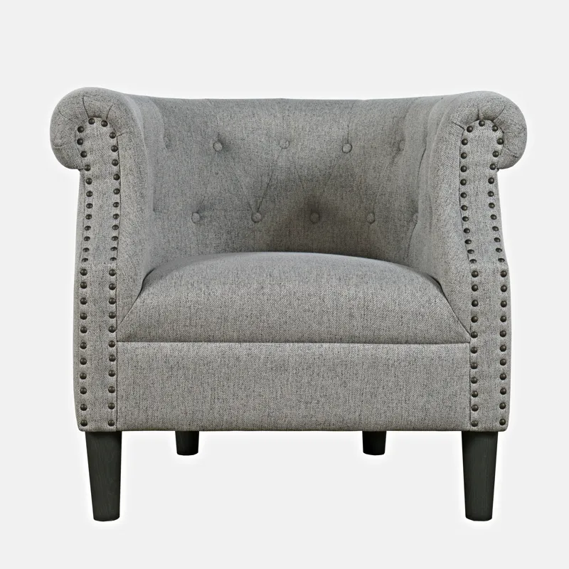Lily Transitional Contemporary Upholstered Barrel Curved Back Accent Chair With Nailhead Trim