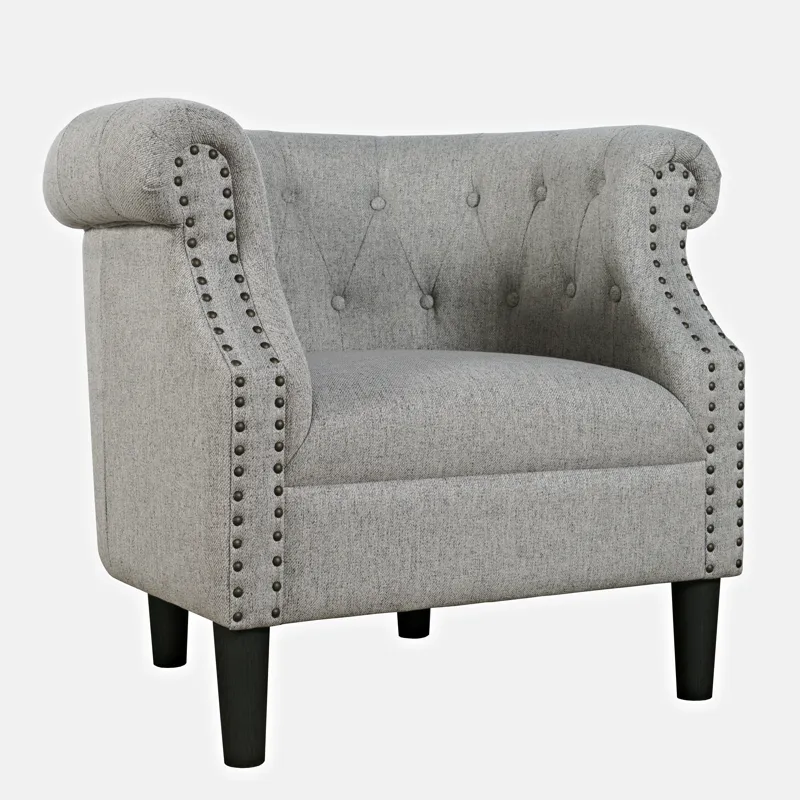 Lily Transitional Contemporary Upholstered Barrel Curved Back Accent Chair With Nailhead Trim