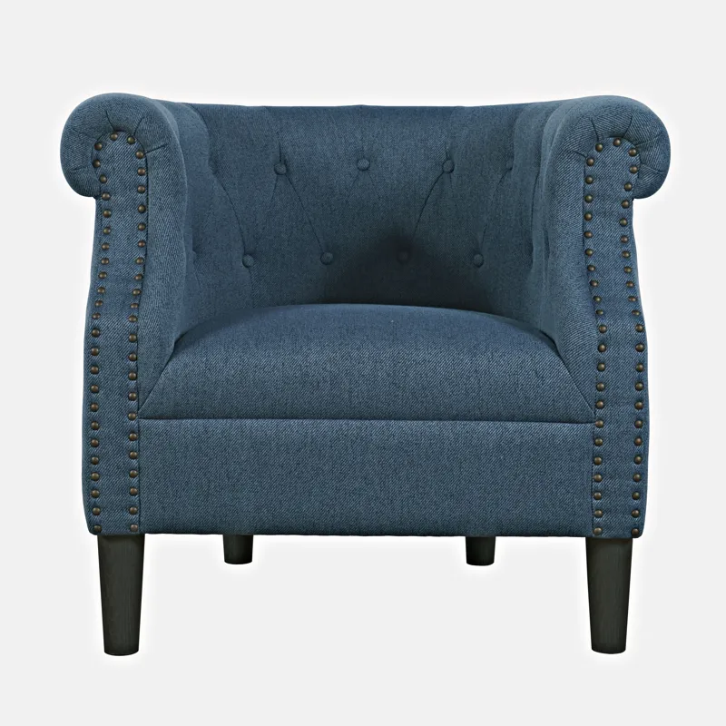 Lily Transitional Contemporary Upholstered Barrel Curved Back Accent Chair With Nailhead Trim