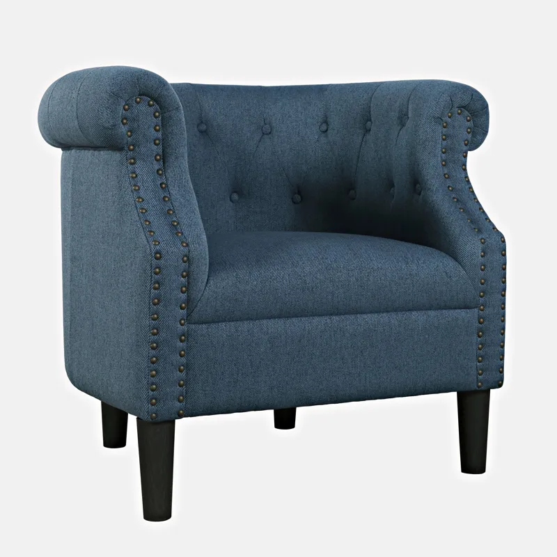 Lily Transitional Contemporary Upholstered Barrel Curved Back Accent Chair With Nailhead Trim
