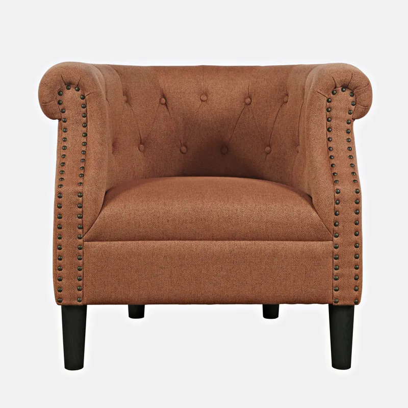 Lily Transitional Contemporary Upholstered Barrel Curved Back Accent Chair With Nailhead Trim
