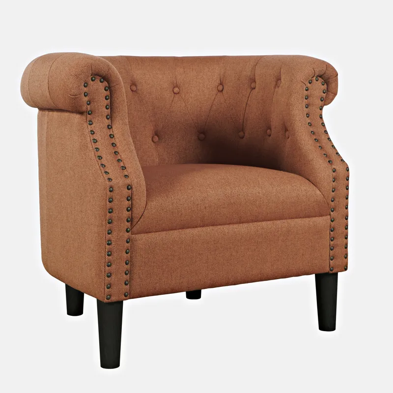 Lily Transitional Contemporary Upholstered Barrel Curved Back Accent Chair With Nailhead Trim
