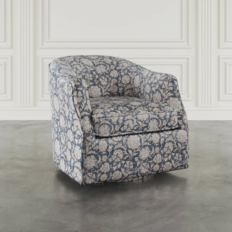 Lottie Modern Cottage Floral Print Upholstered Accent Swivel Chair