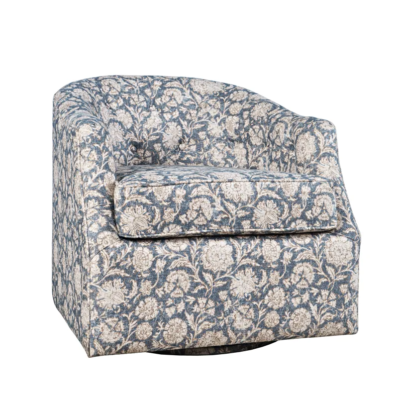 Lottie Modern Cottage Floral Print Upholstered Accent Swivel Chair