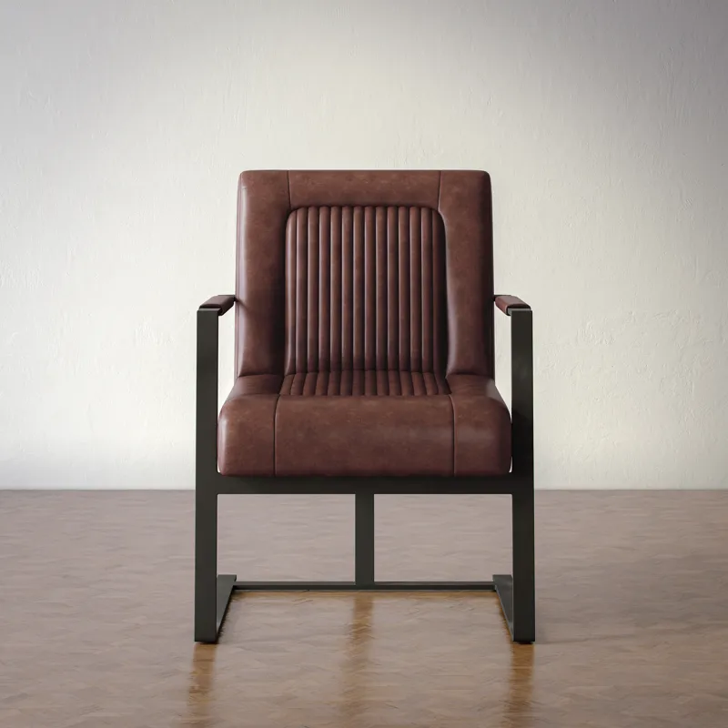 Maguire Modern Industrial Genuine Leather Sled Chair